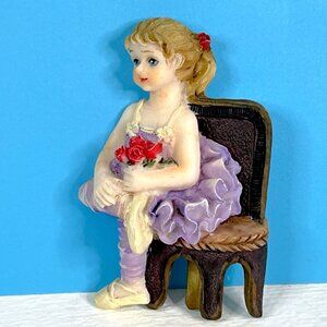 RARE Vintage 80s Little Girl Ballerina Resin Figure Refrigerator Fridge Magnet‎